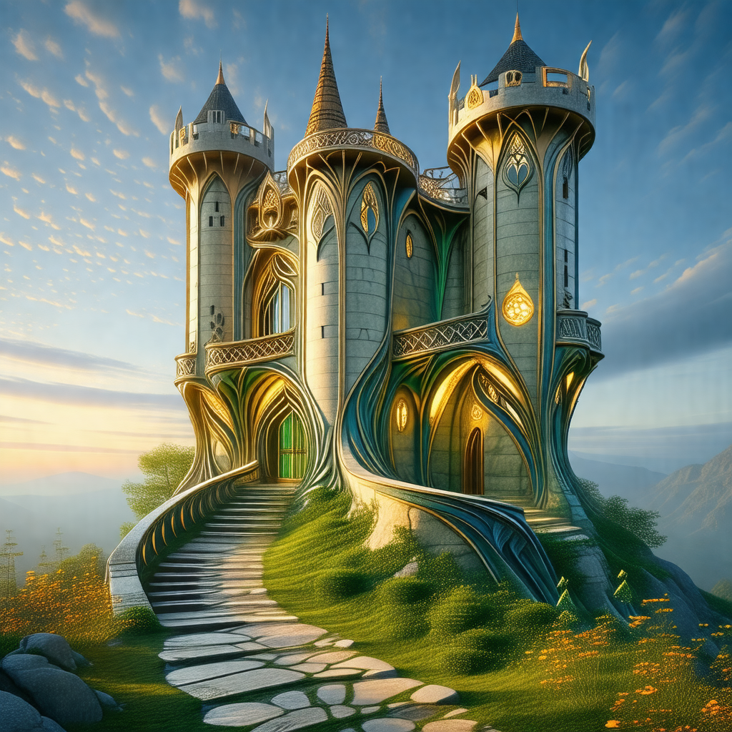 Large, intricately designed castle with a tall, pointed roof