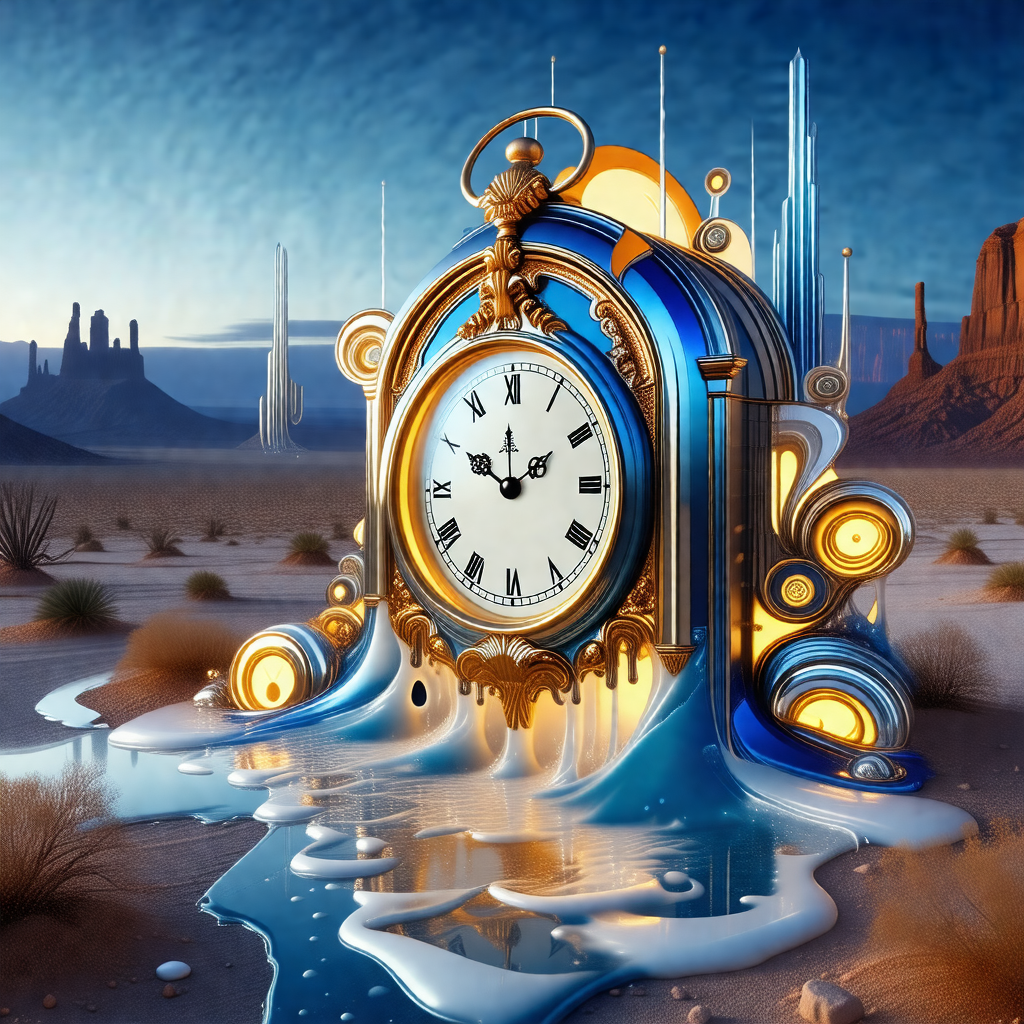 Large, ornate clock tower with a blue and gold design