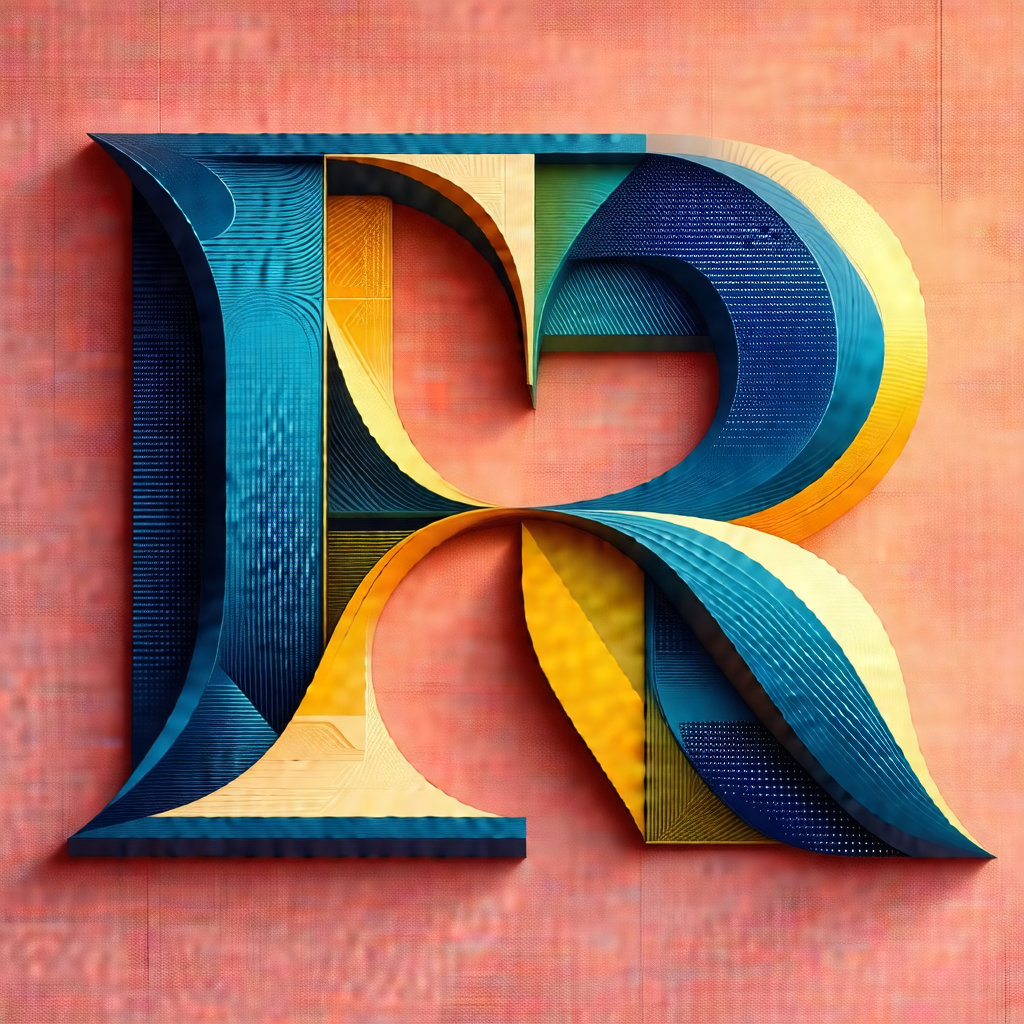 Large, three-dimensional letter r, made of wood and paint...