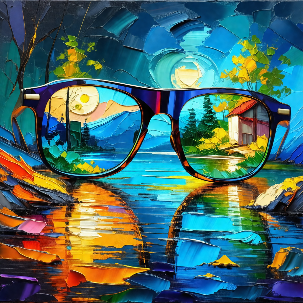 Painting of a scene with a pair of glasses placed on a ro...