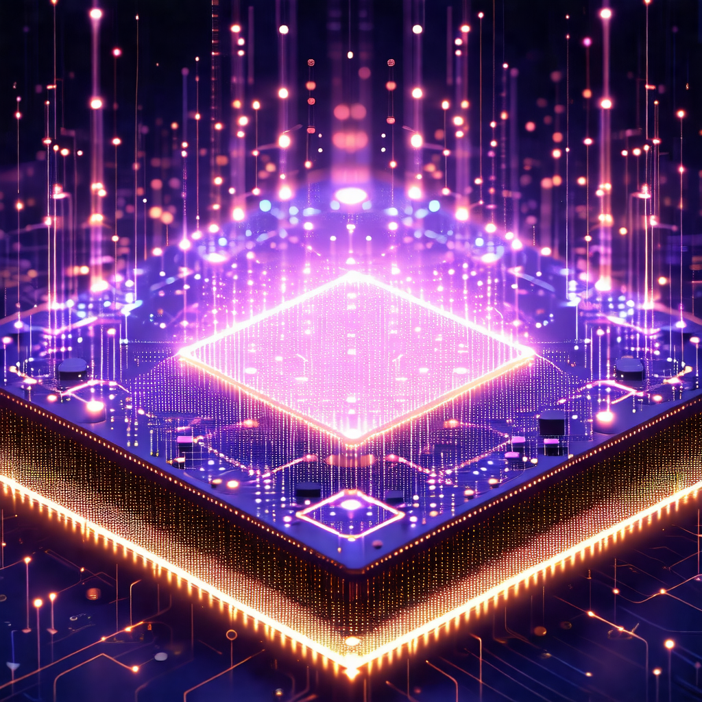 Close-up of a computer chip with a purple background