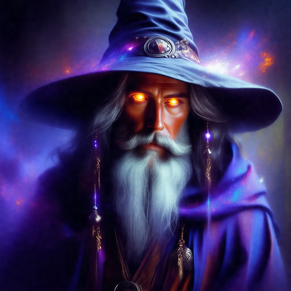 Man with a long beard and a blue hat, possibly a wizard o...