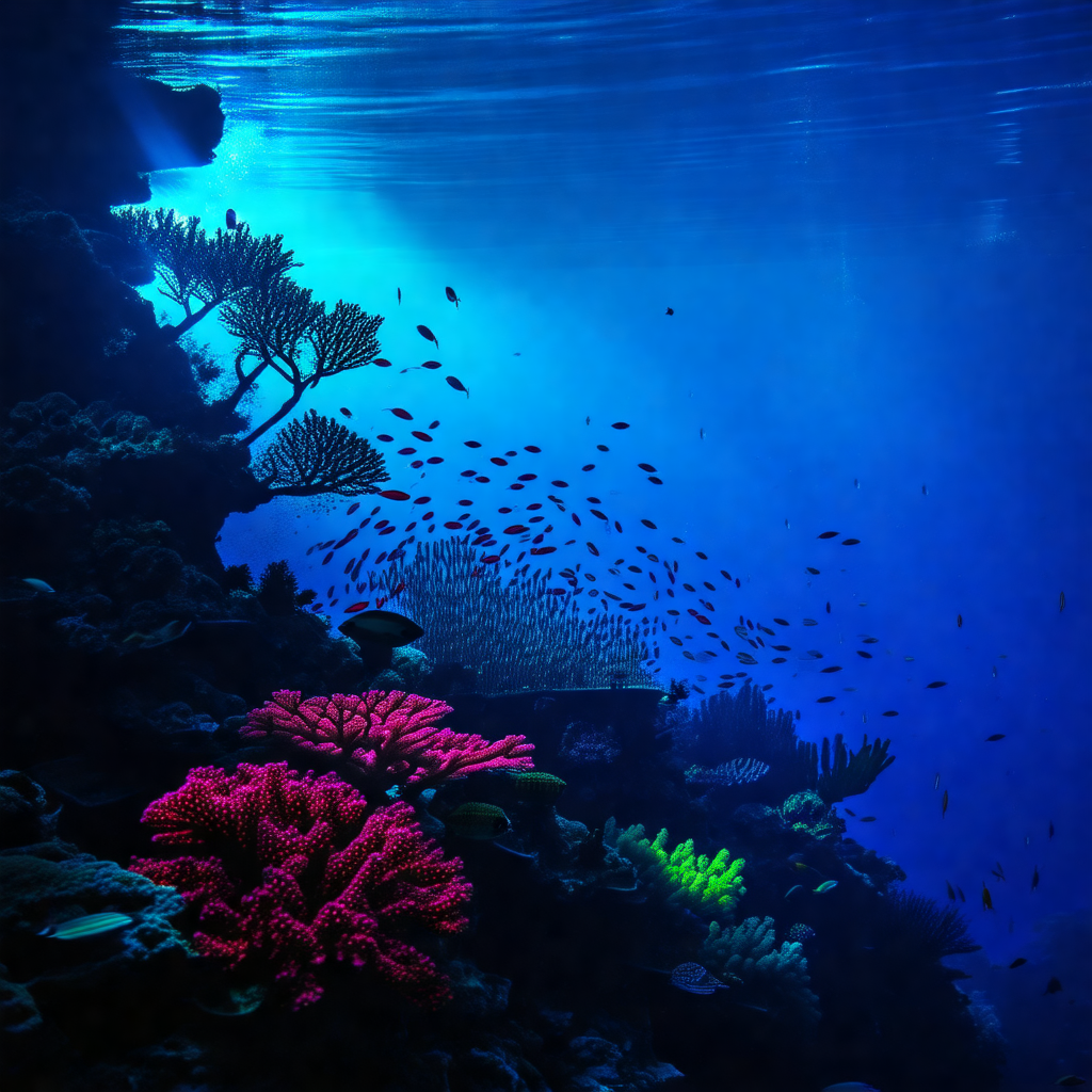 Vibrant underwater scene with a variety of colorful coral...
