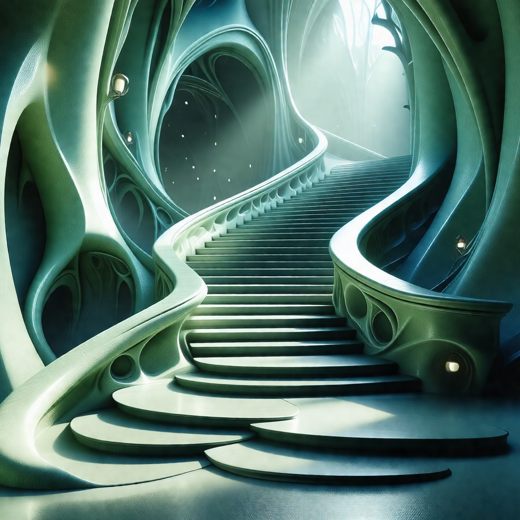 Computer-generated (cgi) rendering of a spiral staircase ...