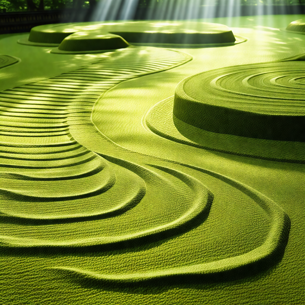 Lush green field with a series of mounds and hills