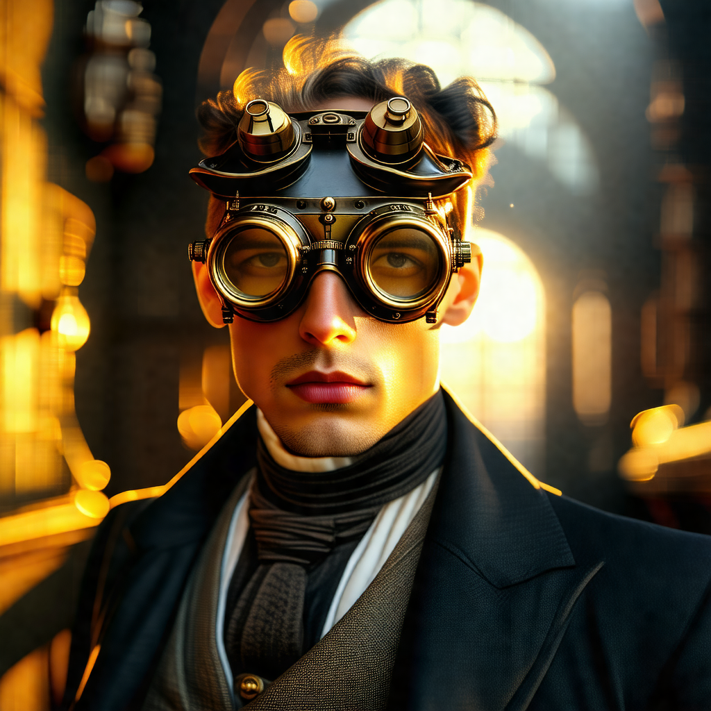 Man wearing a suit and a pair of goggles