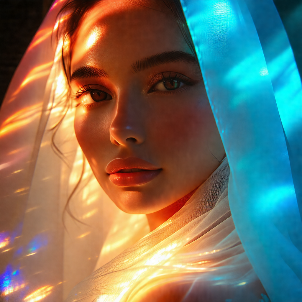 Woman with long hair, wearing a white veil