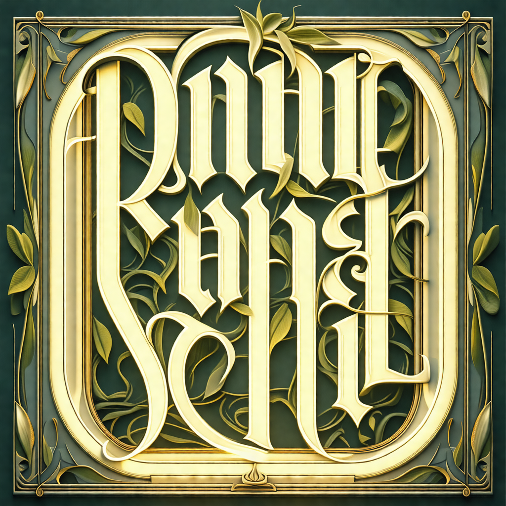 Large, ornate letter "r" that is decorated with leaves