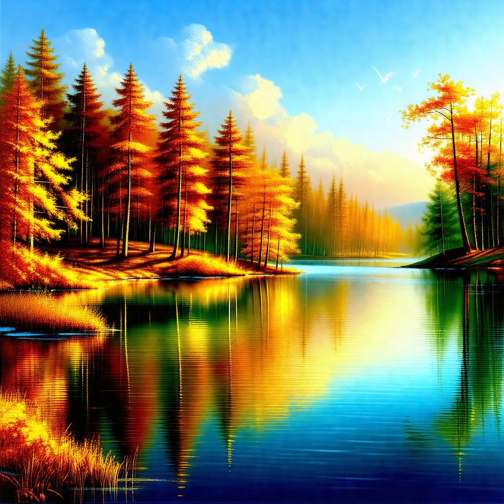 Serene scene of a lake surrounded by trees