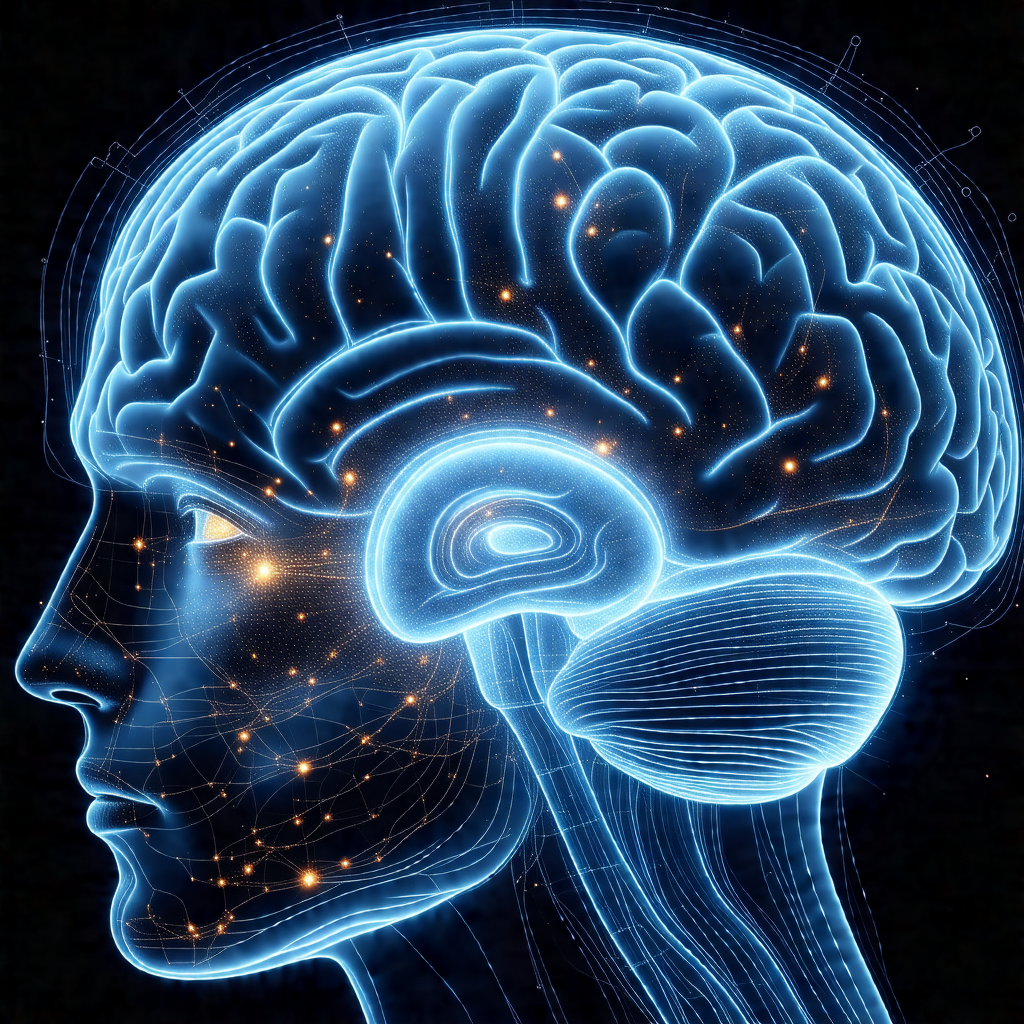 Close-up of a human head, focusing on the brain and the s...