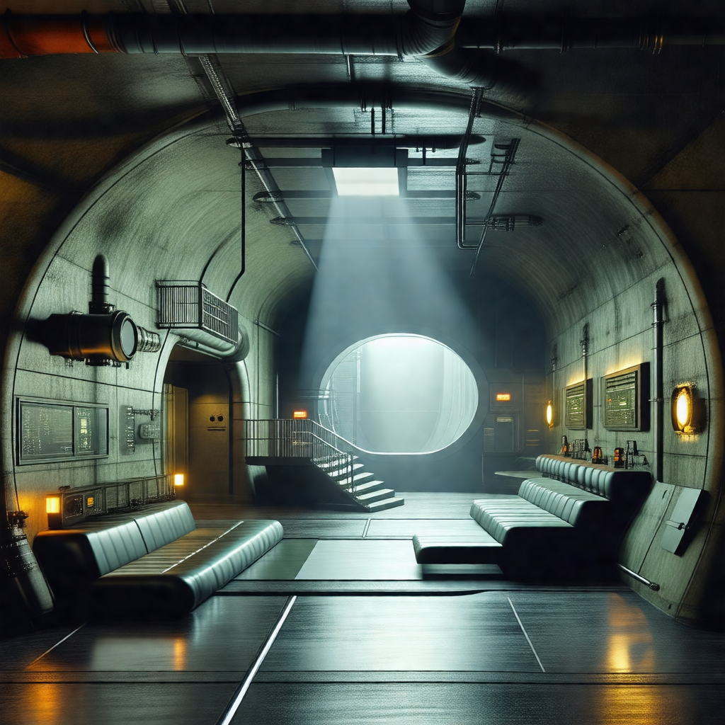 Futuristic room with a large, round, open doorway