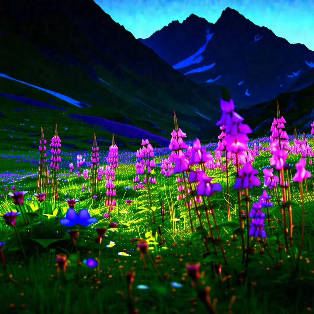 Beautiful mountain landscape with a lush green field and ...