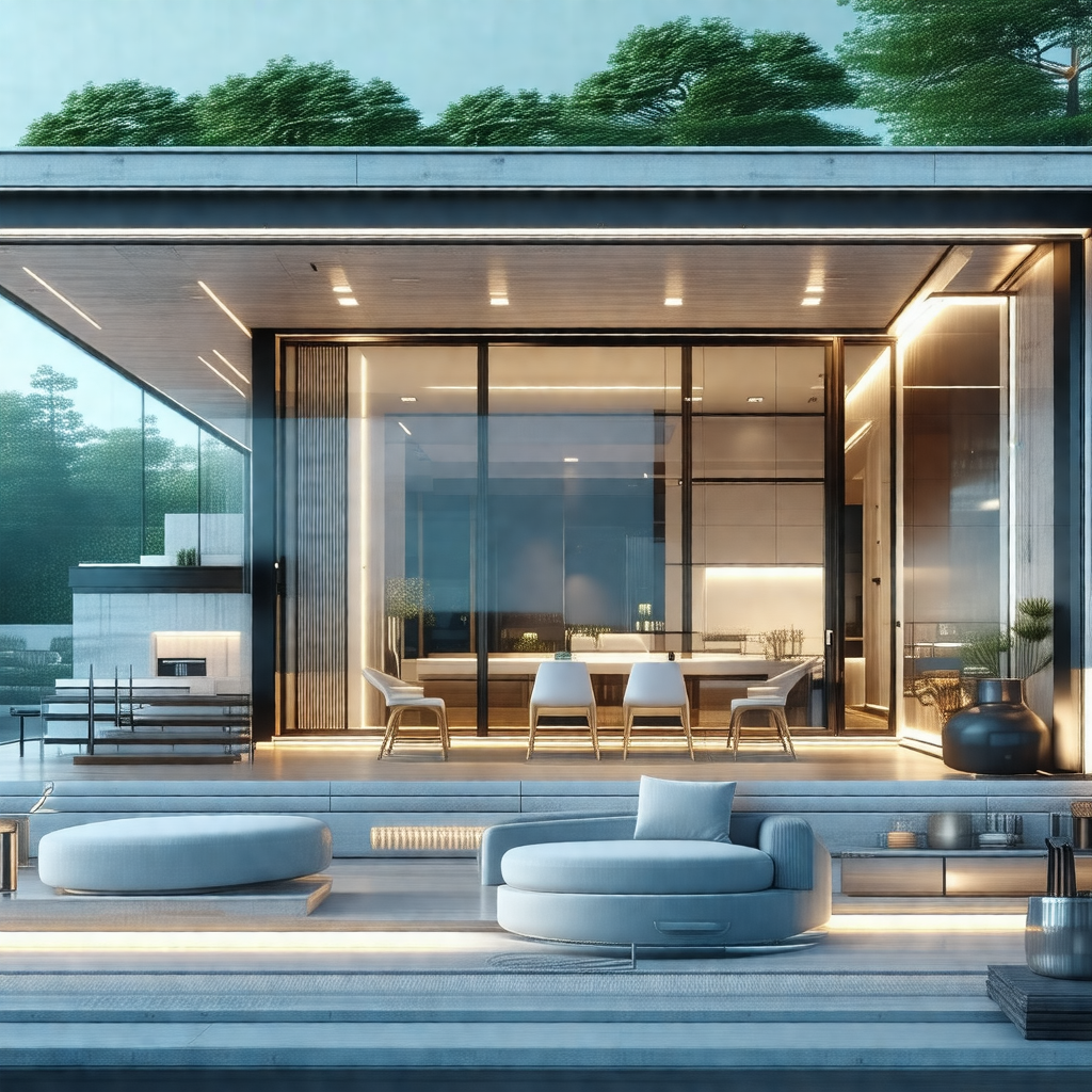 Large, modern house with a large glass wall