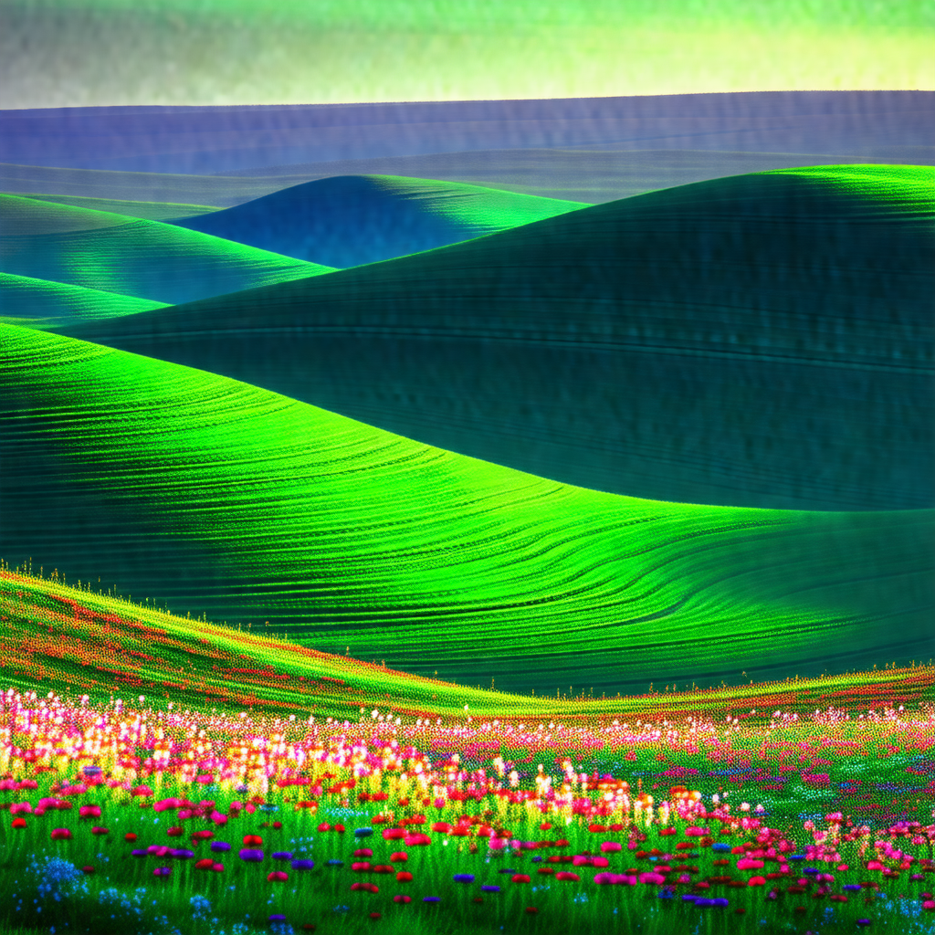 Lush green field with a mountainous landscape in the back...