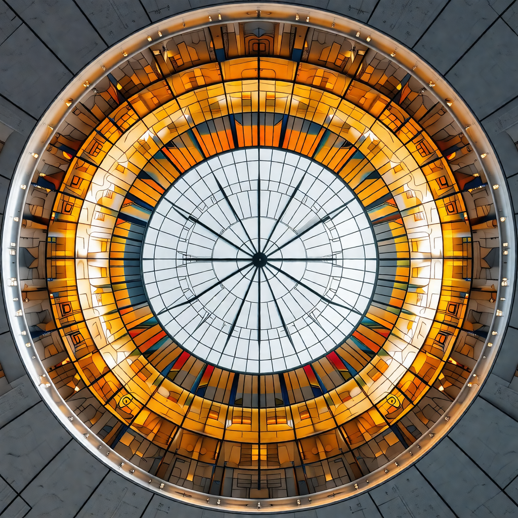 Close-up of a large glass dome, likely part of a building...