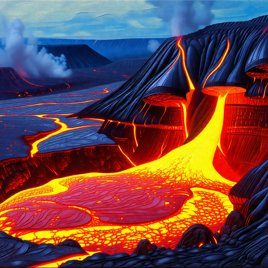 Vividly colored landscape with a mix of red, orange, and ...