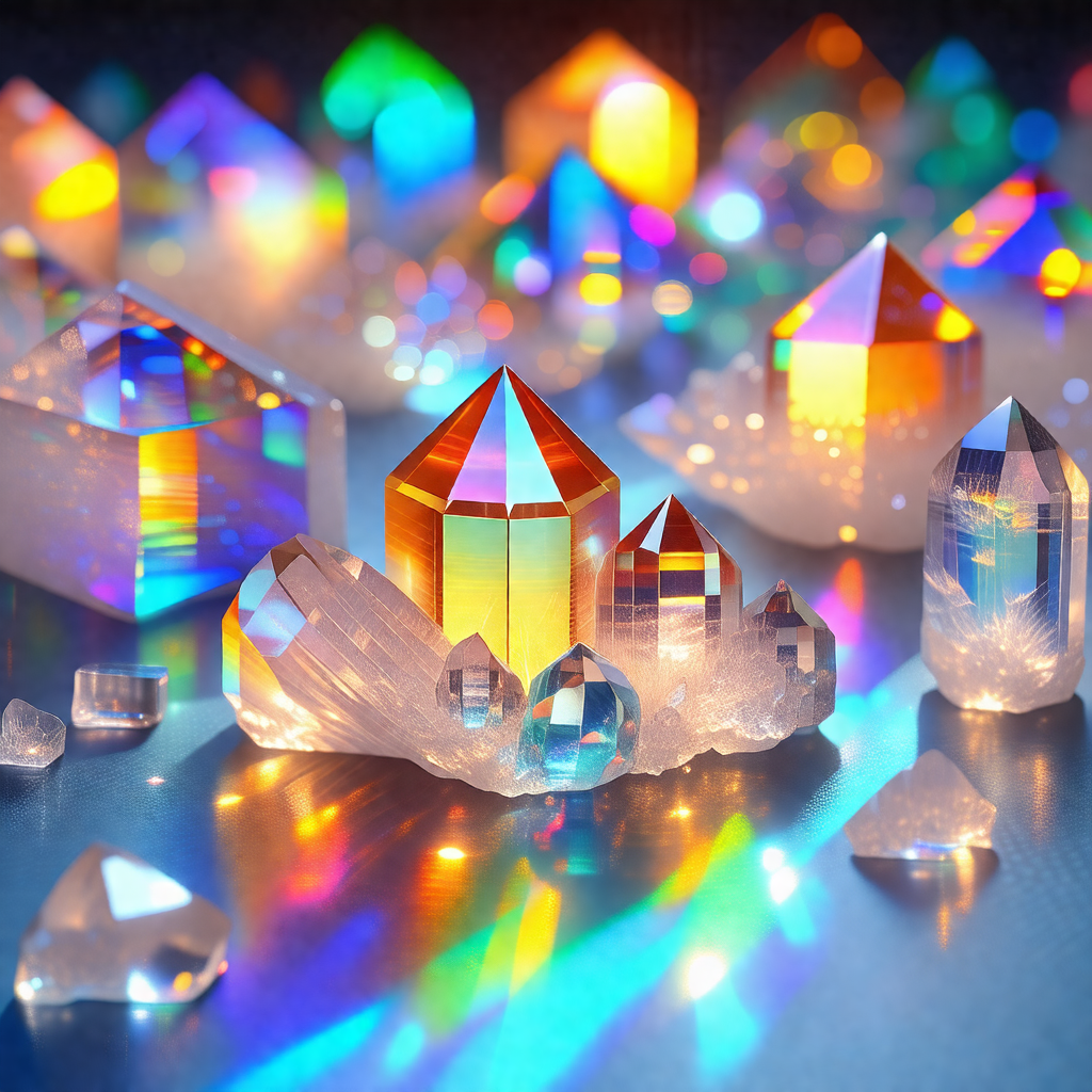 Collection of colorful crystals and glass balls arranged ...