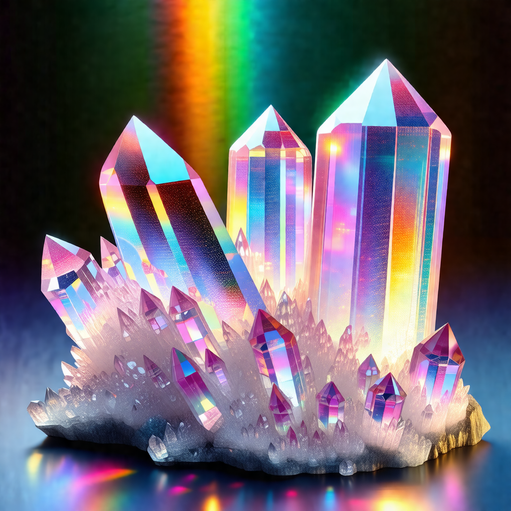 Colorful crystal structure, possibly a model of a rainbow...