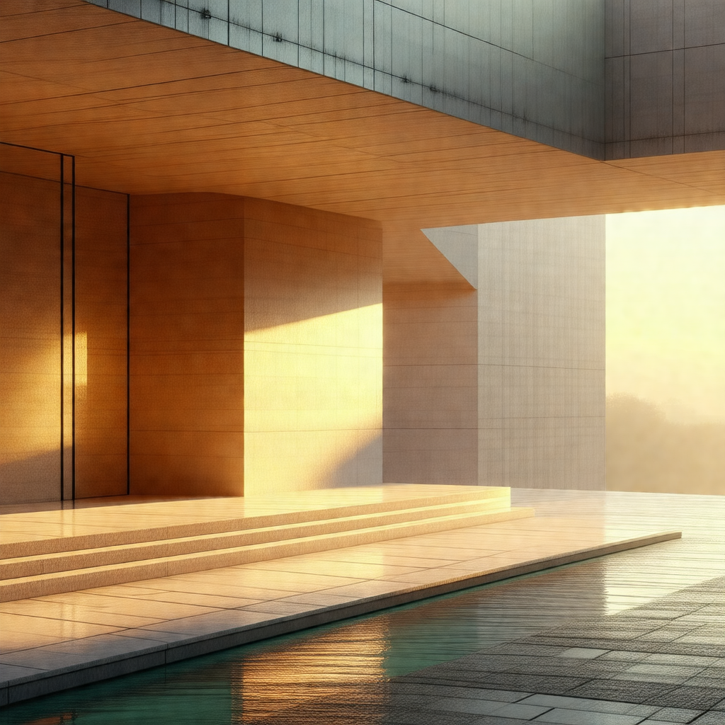 Large, modern building with a reflecting pool in front of it