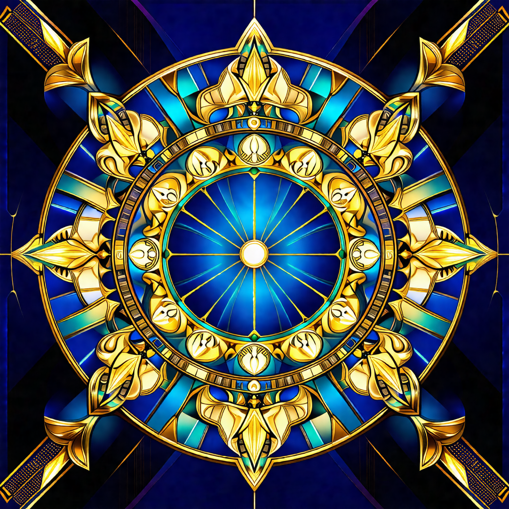 Blue and gold circular design, possibly a decorative piec...