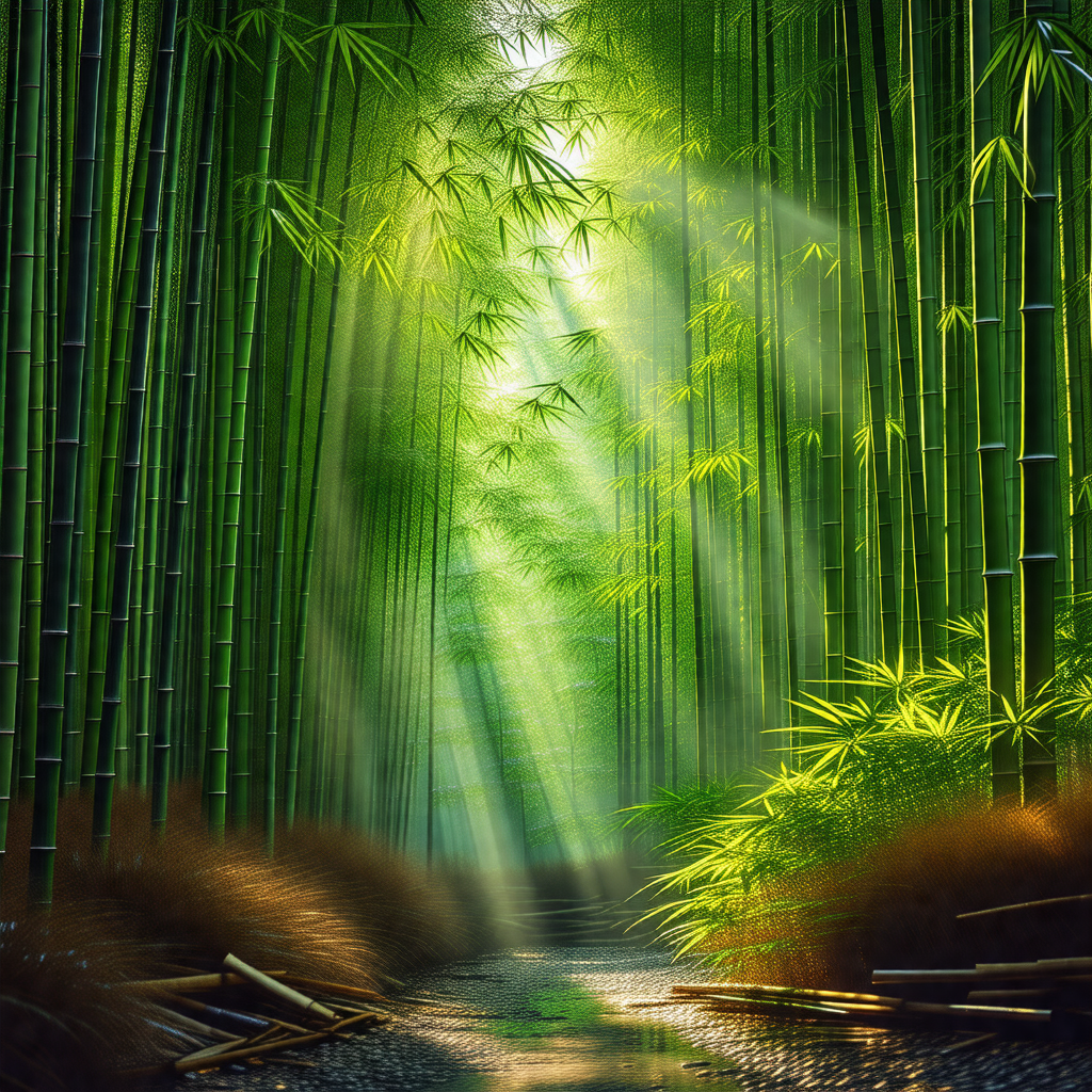 Lush green forest with a pathway running through it