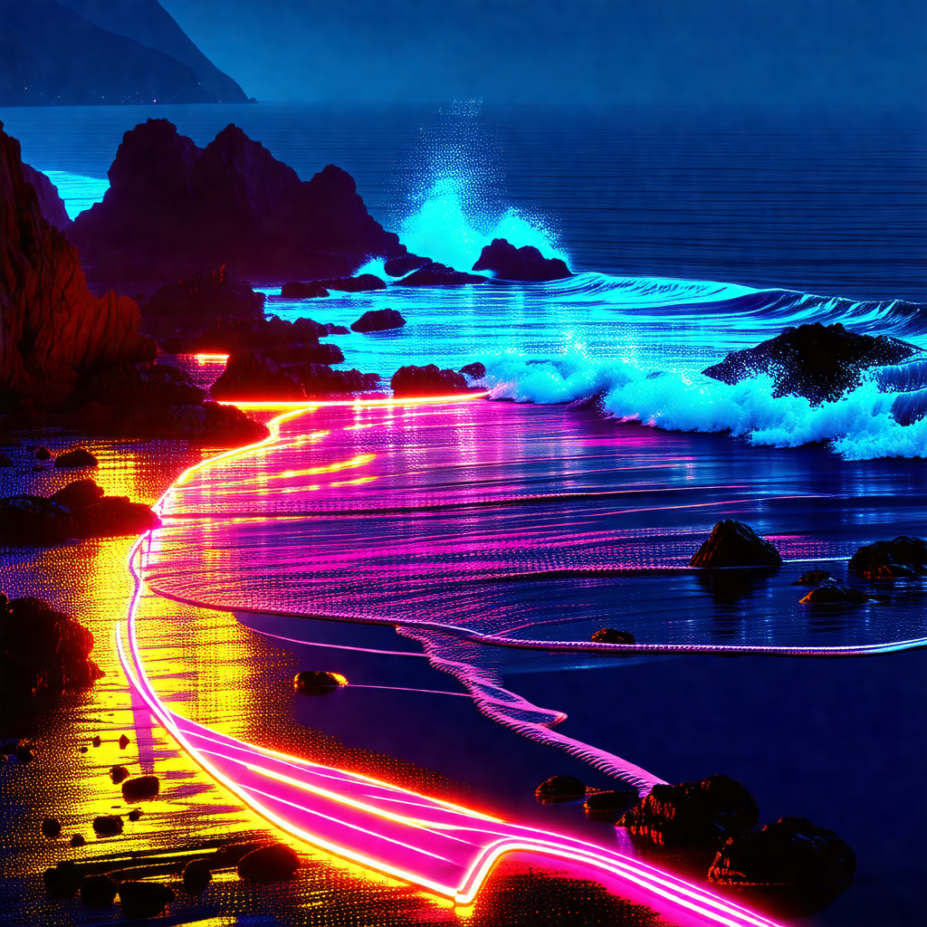 Painting of a beach at night, with a beautiful view of th...