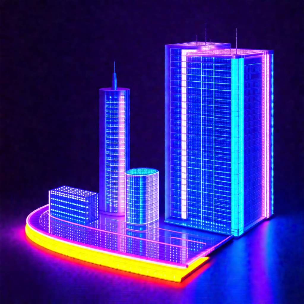 Large, lit-up model of a city, complete with skyscrapers ...