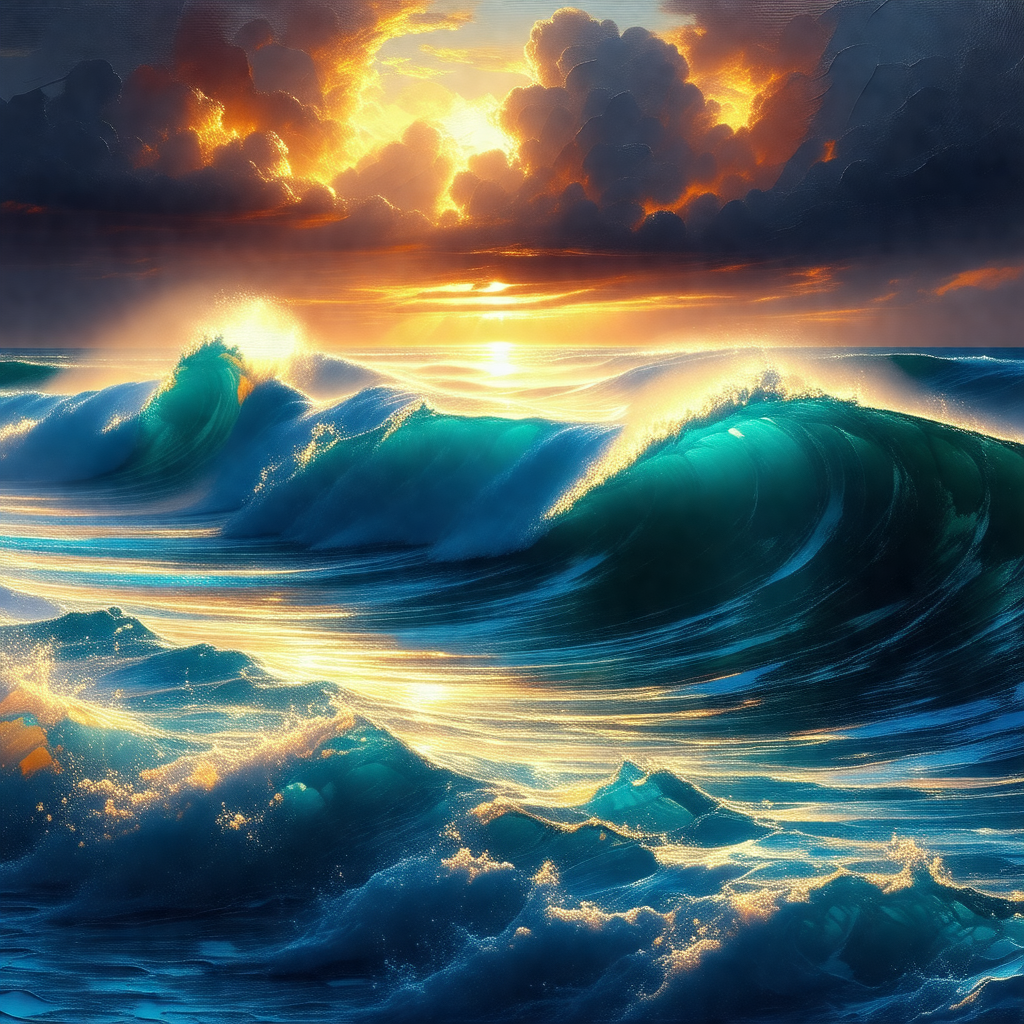 Beautiful sunset over the ocean, with the sun setting beh...