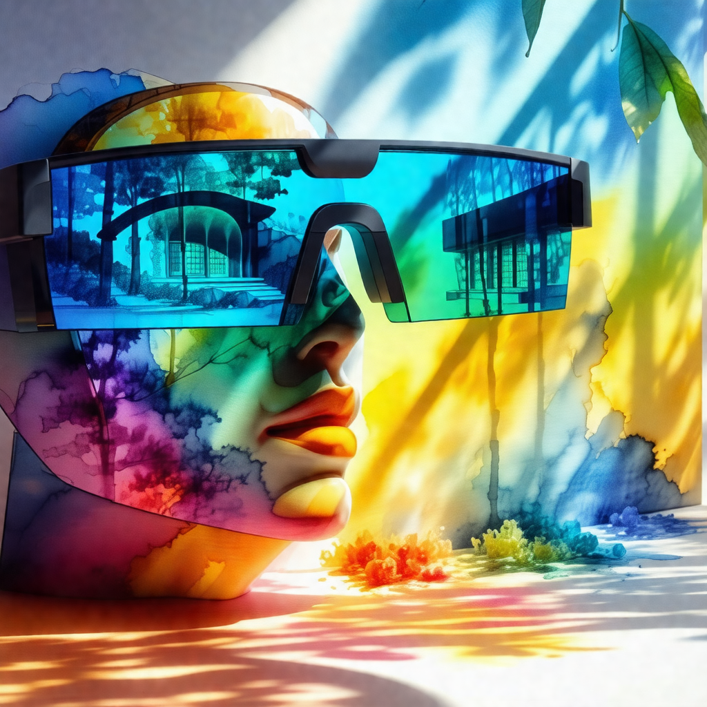 Person wearing colorful, rainbow-colored glasses