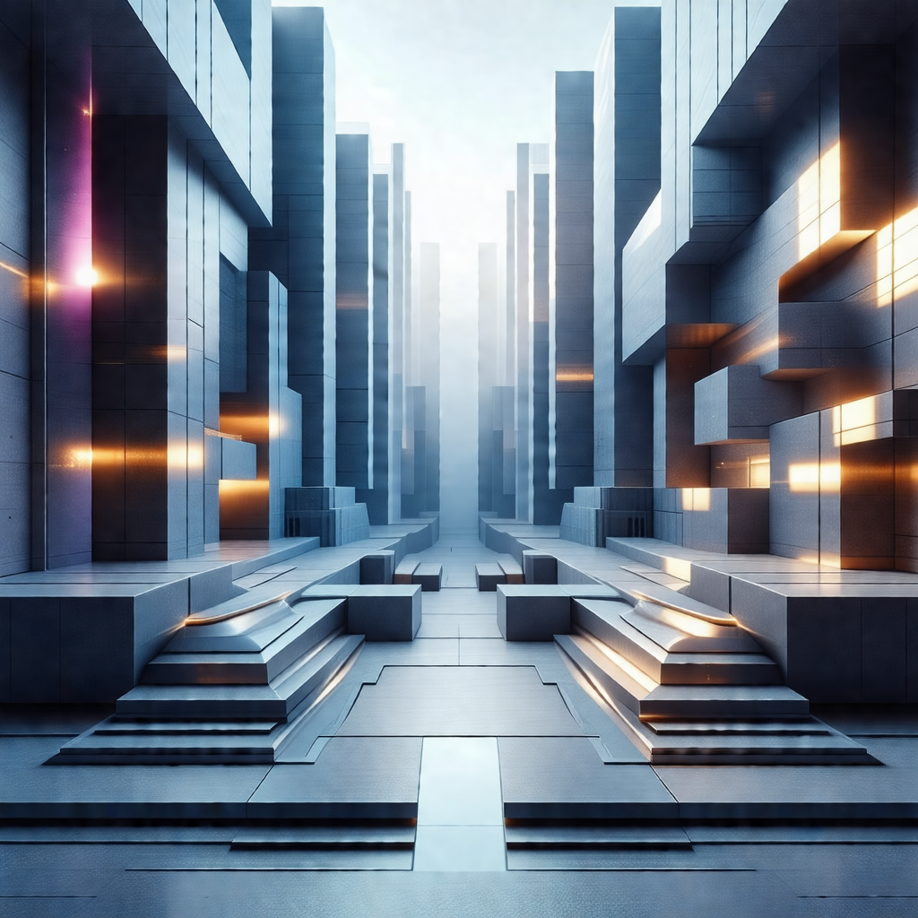 Futuristic cityscape with a long, narrow street lined wit...