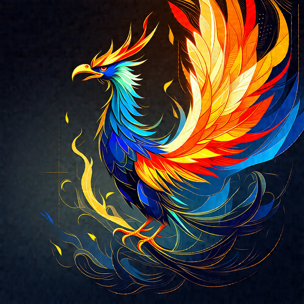 Colorful bird with a long tail, standing in a dark blue b...