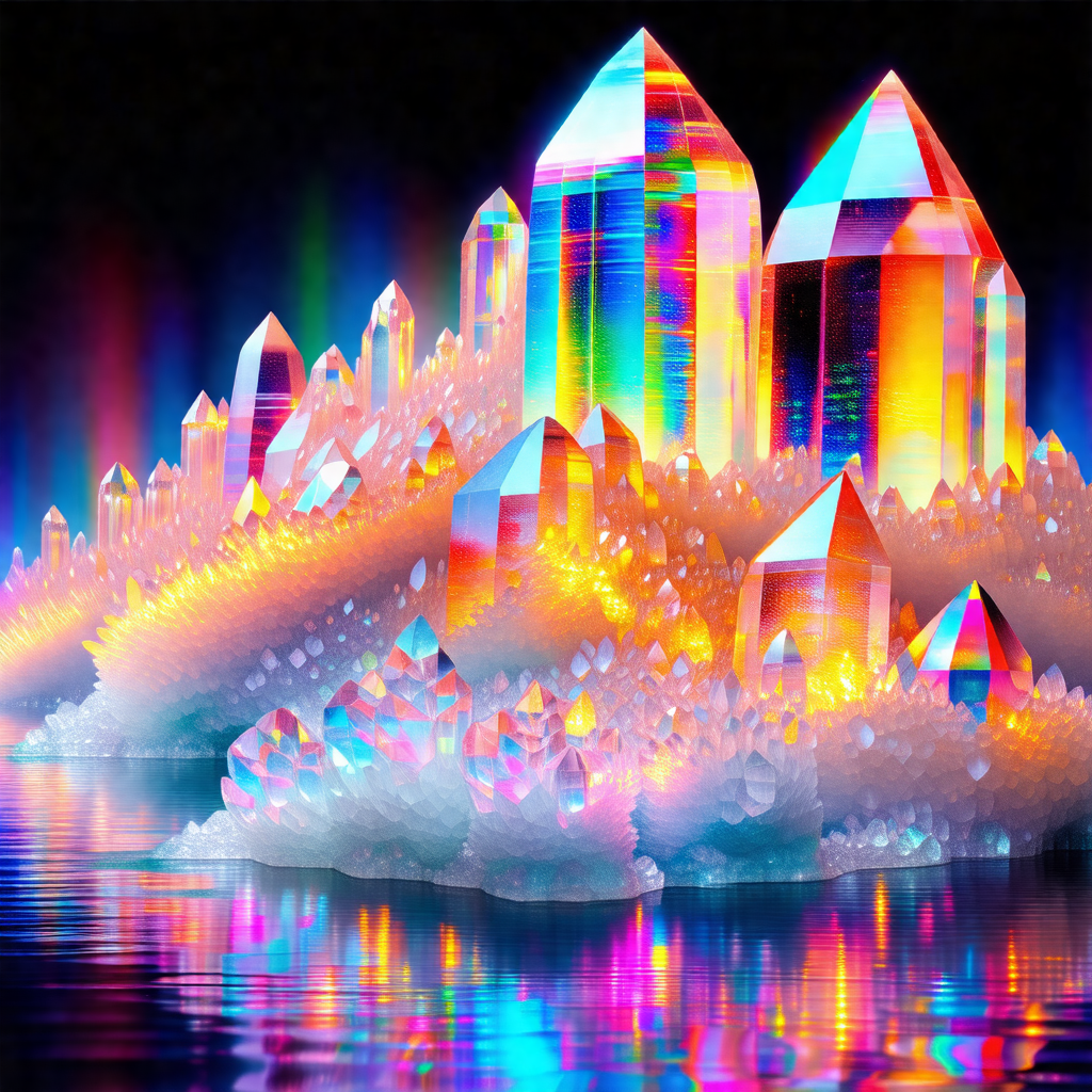 Large, colorful crystal structure, possibly a castle or a...