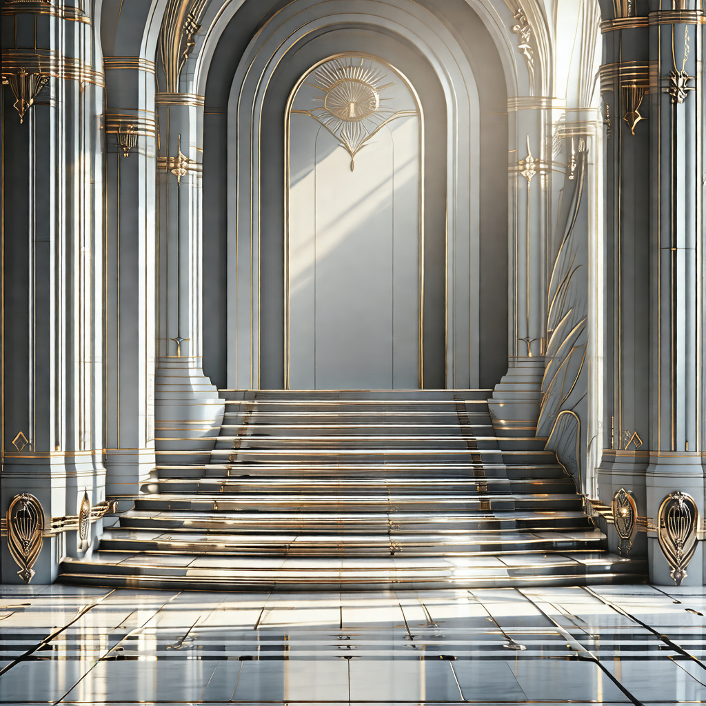 Grand staircase leading up to a large, ornate doorway