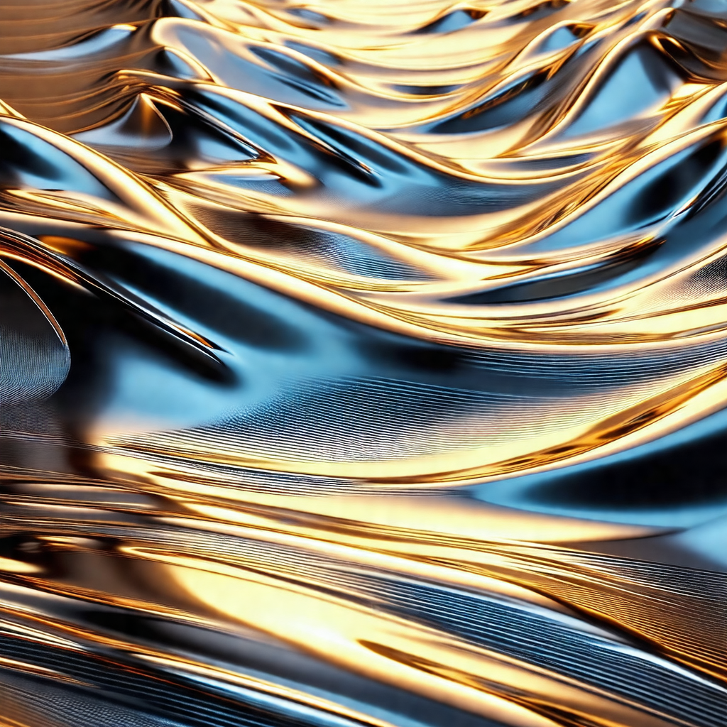 Shiny, metallic surface with a wave-like pattern