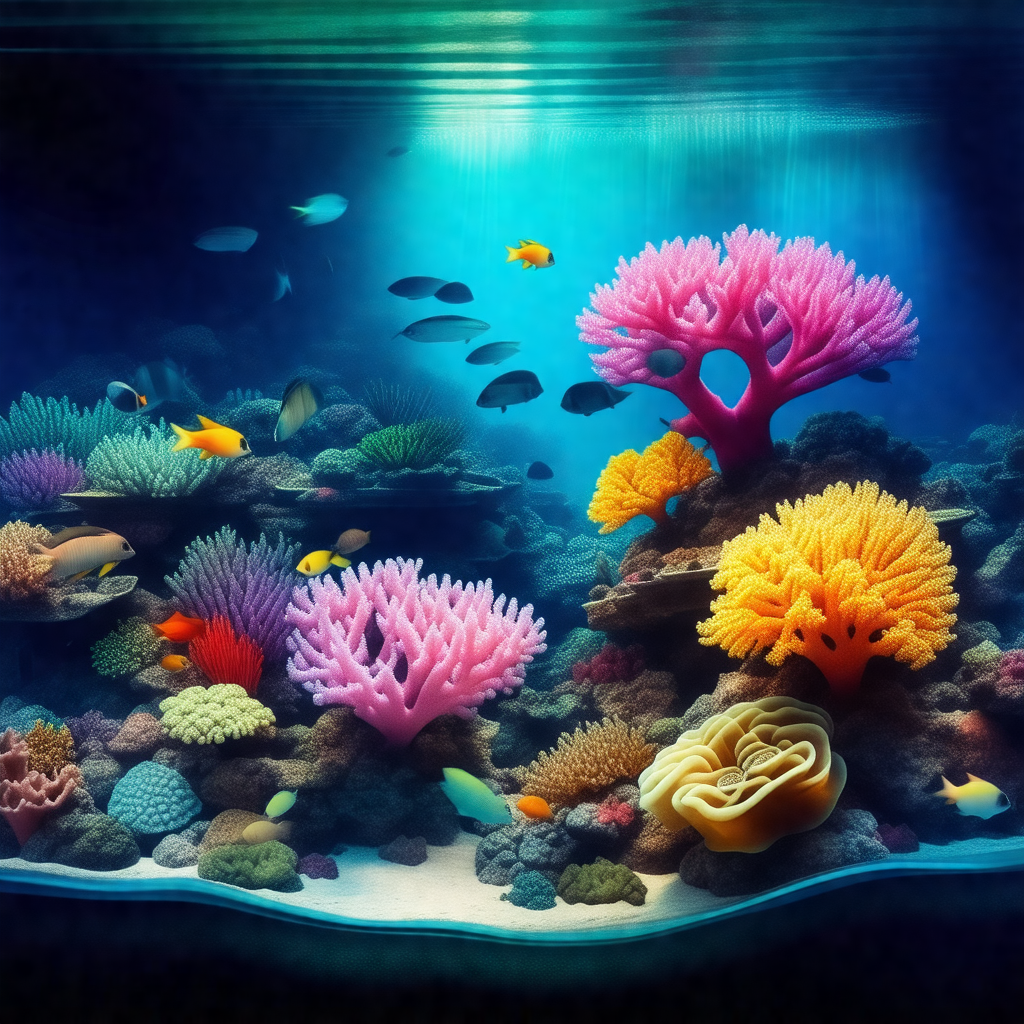 Vibrant underwater scene with a variety of colorful coral...