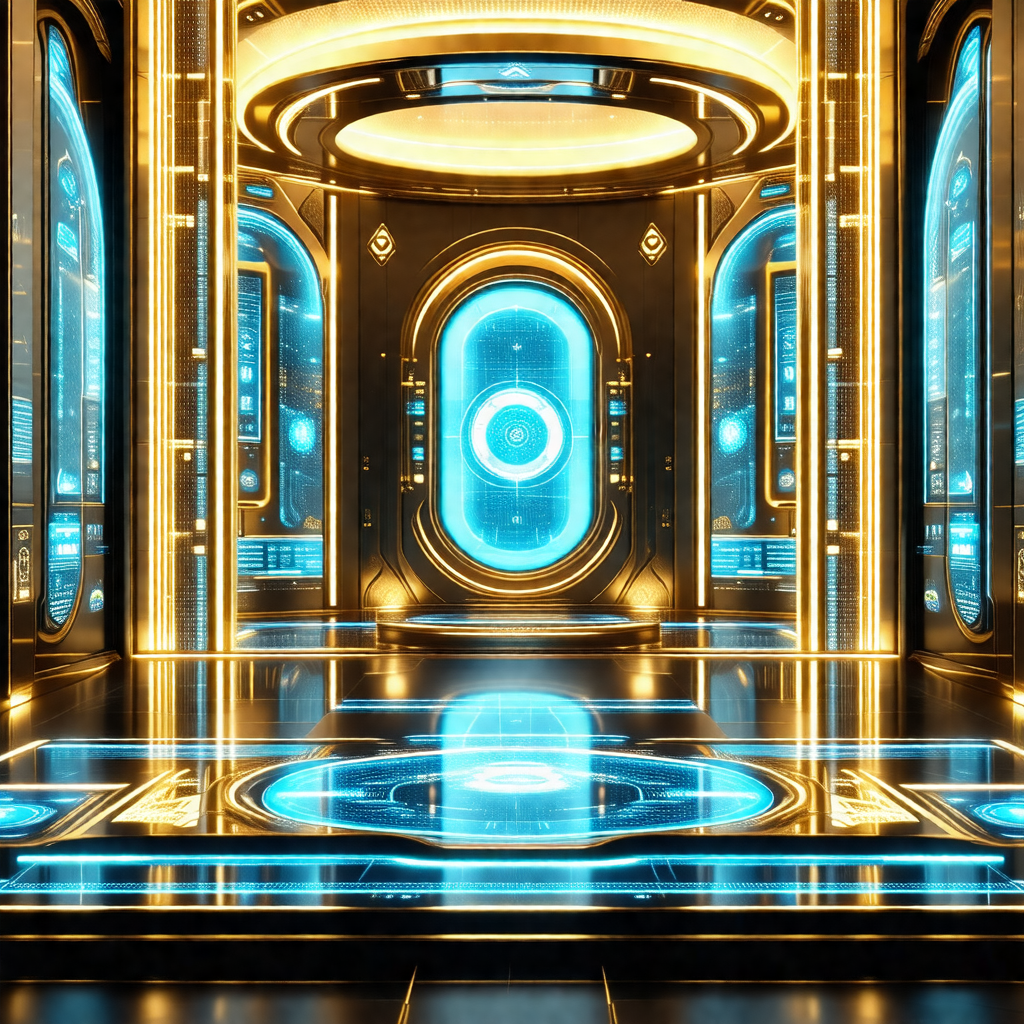 Futuristic room with a large, circular doorway