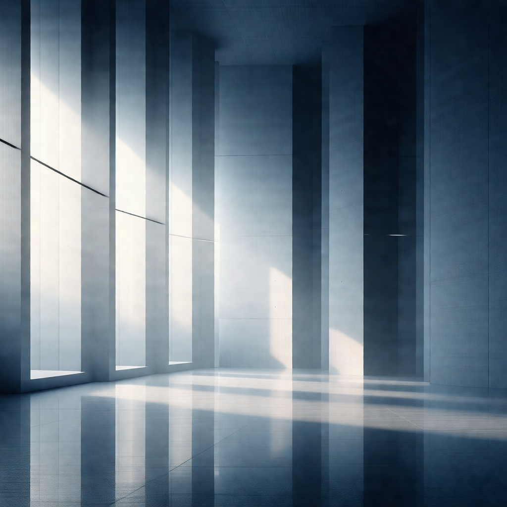 Large, empty room with a row of tall, white pillars
