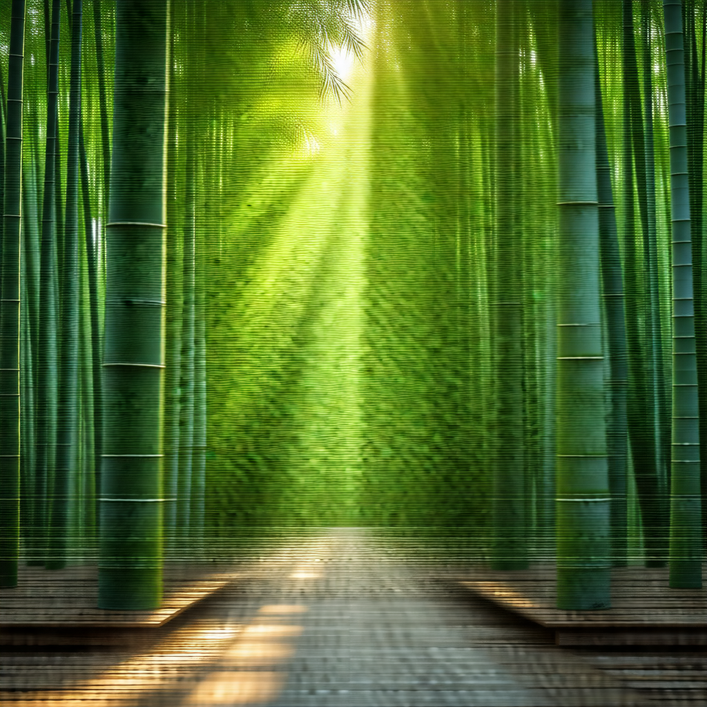 Long, narrow pathway surrounded by a forest of tall, slen...