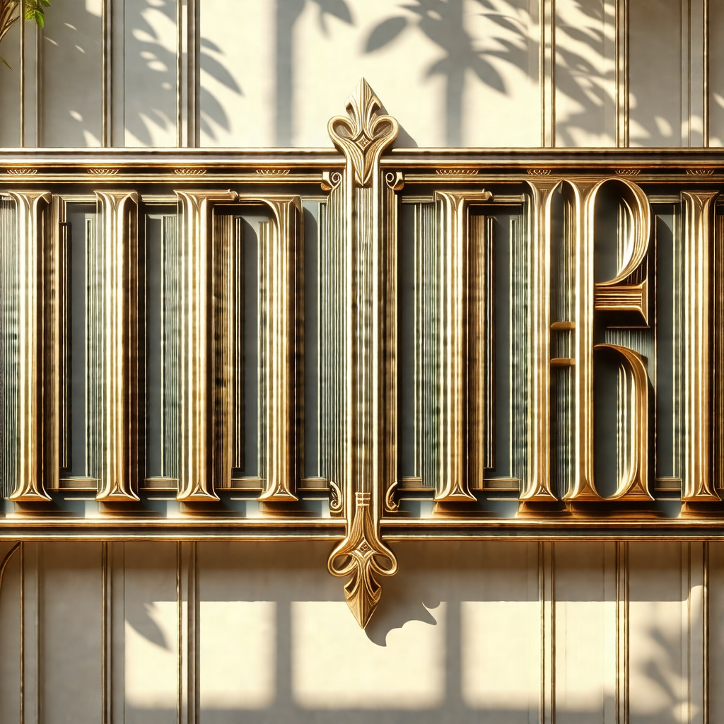 Large, ornate wooden sign with a gold frame