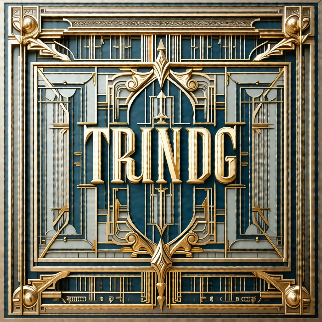 Close-up of a gold and blue poster with a fancy design