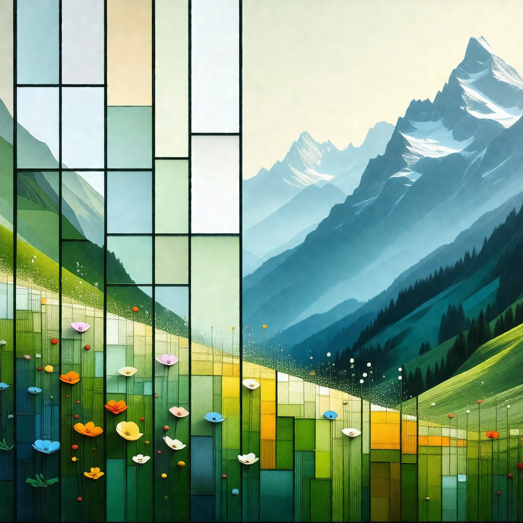 Painting of a mountainous landscape with a beautiful view...
