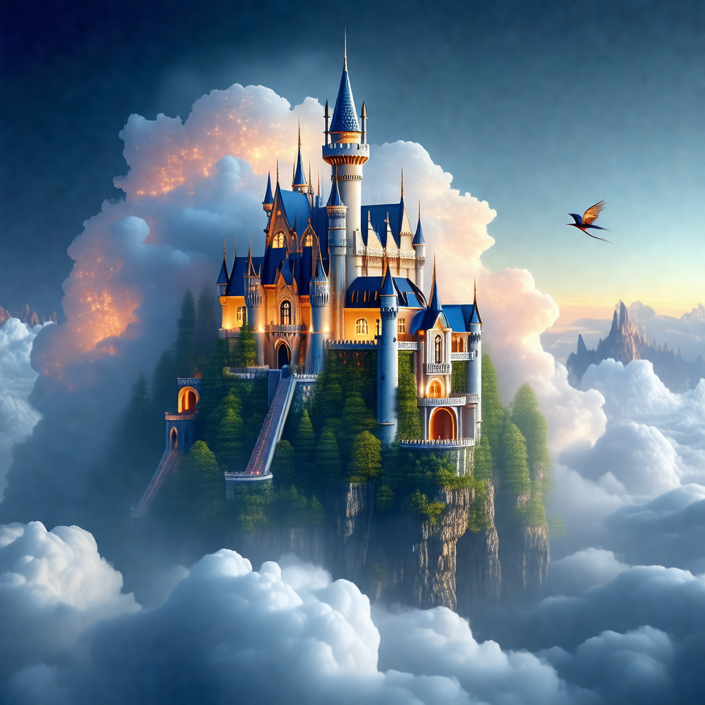 Majestic castle with a tall tower, situated on top of a hill