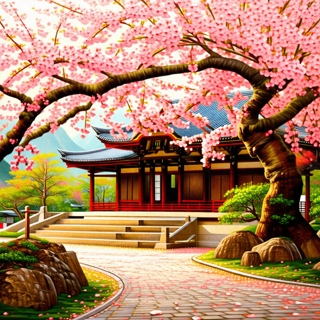 Beautiful asian-style building with a red roof, surrounde...