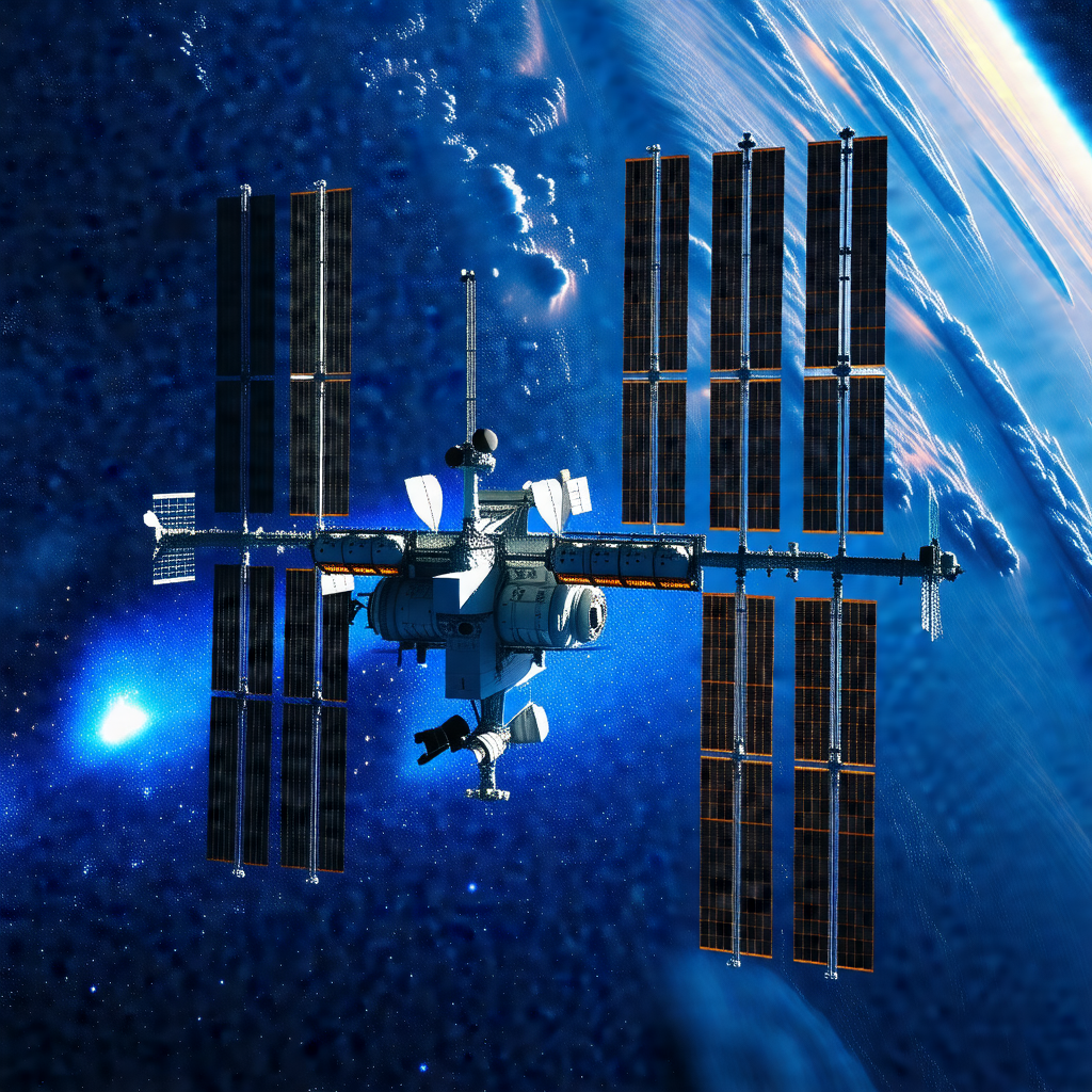 Space shuttle with a large satellite on top of it
