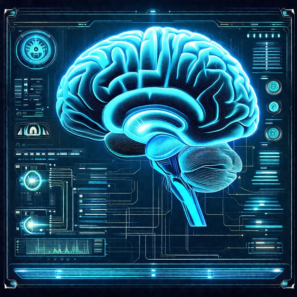 Close-up of a human brain, with a blue and white color sc...