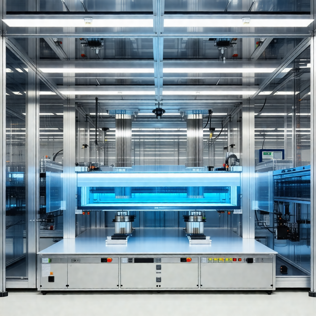 Large, clean, and well-lit room with a row of machines an...