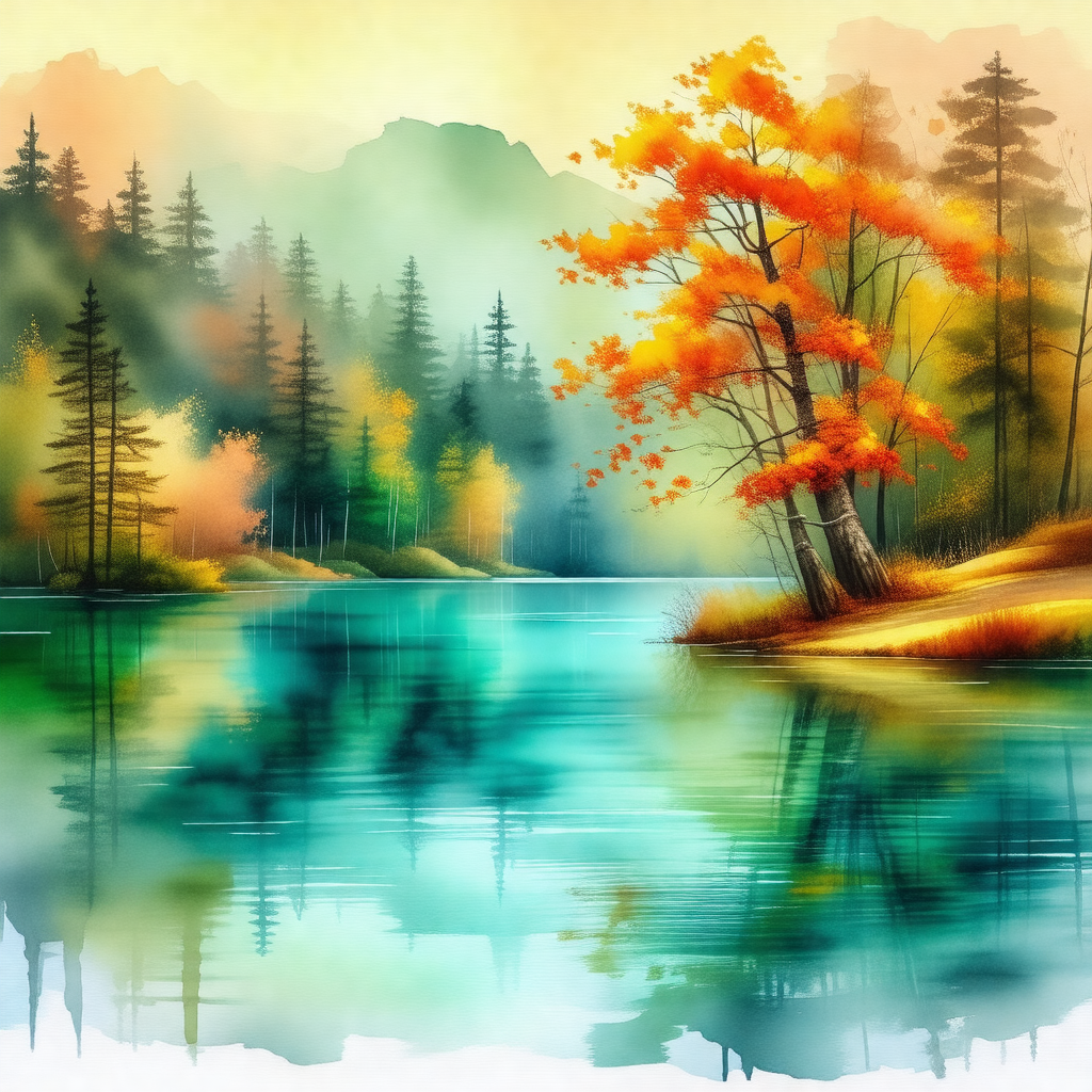 Serene scene of a tree with orange leaves standing next t...
