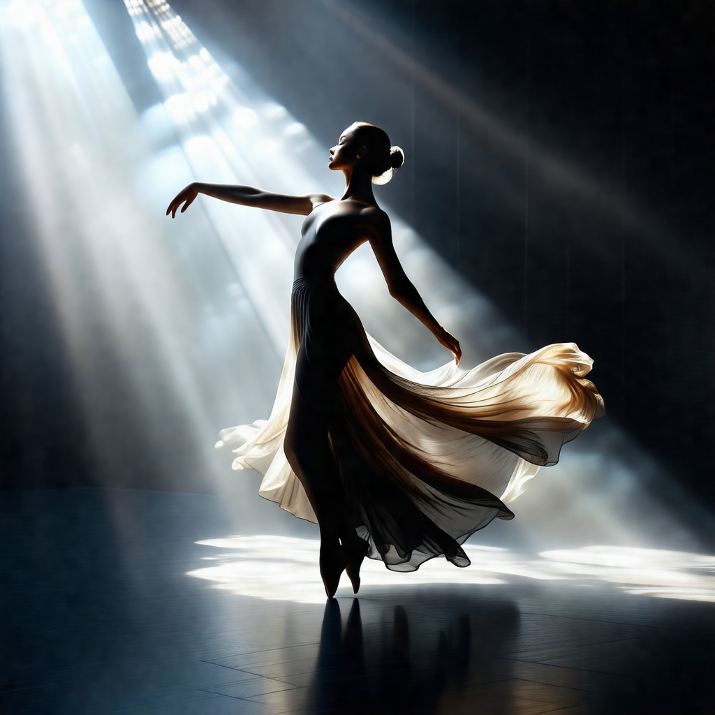 Woman in a black dress, standing on a stage and performin...
