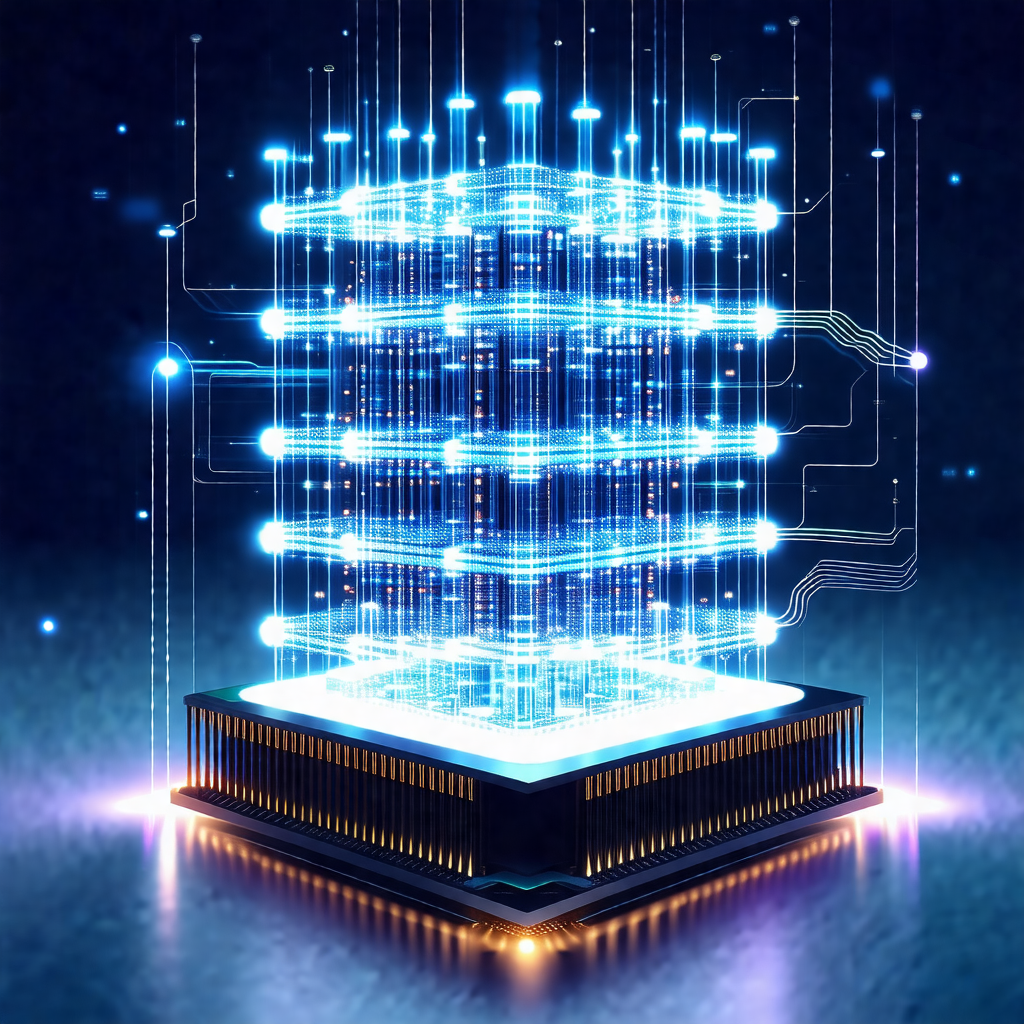 Futuristic-looking structure with a blue glow, resembling...