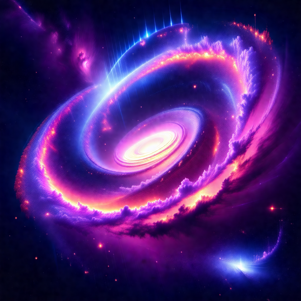 Purple nebula with a swirling, spiral-like pattern